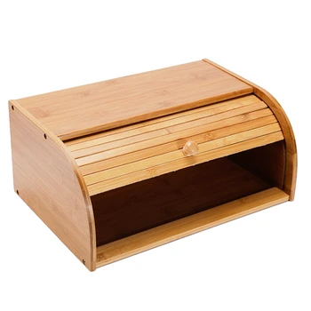 

Natural Bamboo Bread Holder Food Storage Container Kitchen Roll Top Bread Storage Box Kitchens Supply