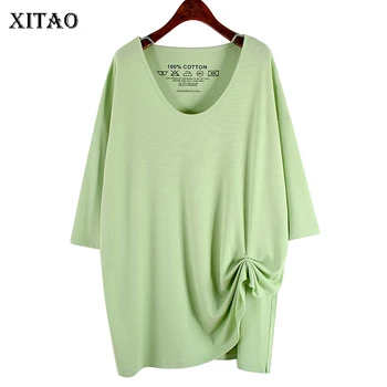 

XITAO Pleated Women Hem T Shirt Fashion New 2020 Spring Full Sleeve Pullover Small Fresh Minority Casual Style Tee Top XJ4181