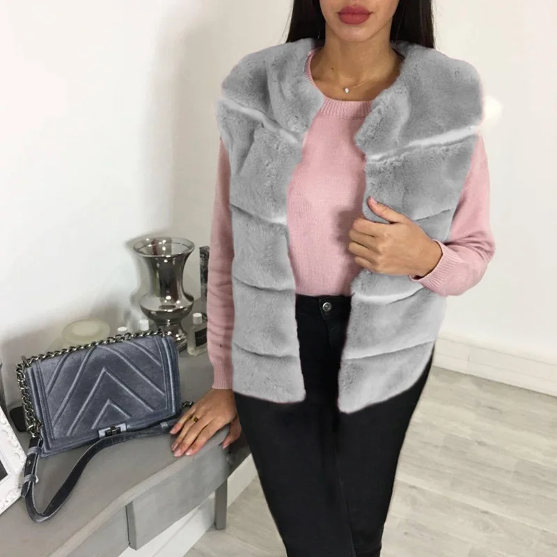 Жилет женский из искусственного меха модная плюшевая куртка без рукавов