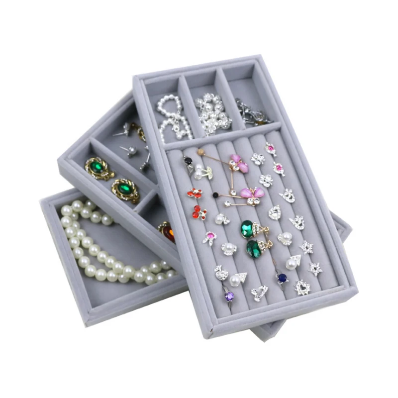 

Velvet Suede Ring Earrings Organizer Ear Stud Jewelry Display Stand Holder Rack Showcase Plate Jewelry Box Casket for Decoration
