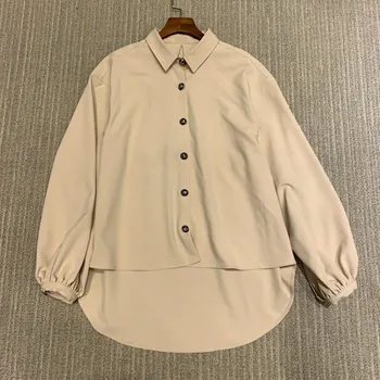 

Irregular Women's Blouse Lantern Sleeve With Button Ladies Office Work Shirts And Tops Femme Clothing