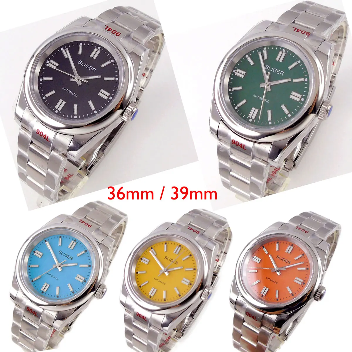 BLIGER 36mm/39mm NH35A Green/Blue Automatic Men Watch Polish Bezel MIYOTA 8215 PT5000 Oyster Band Baton Hand Business Wristwatch