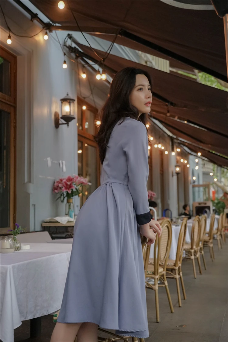 Autumn New Arrival Retro Hot Sale Peter Pan Collar Bowknot Woman Long Chiffon Dress