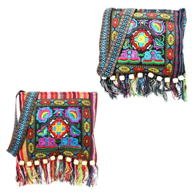Hmong винтажная Этническая сумка на плечо, вышивка, бохо хиппи-кисточка, сумка-мессенджер, этническая кисточка, сумка через плечо, хиппи Кроссбоди