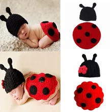 Costume coccinelle pour nouveau né, 2 pièces/ensemble, accessoires de photographie, chapeau + Cape, vêtements en tricot Crochet, vêtements mignons pour bébé