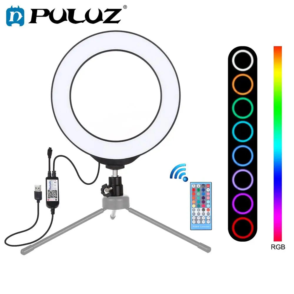 PULUZ 6,2 дюймов USB RGBW светодиодный светильник с регулируемой яркостью, кольцевой светильник для фотосъемки, видео светильник s& Cold Shoe штатив с шаровой головкой и пультом дистанционного управления