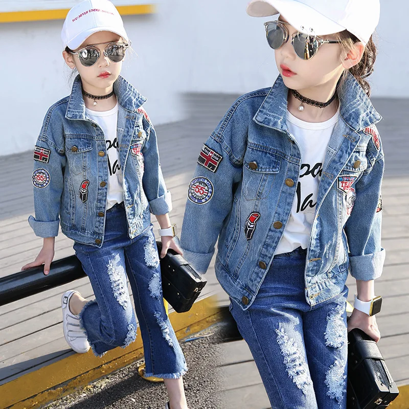 

Childrenswear 2019 Spring And Autumn Girls' Jean Jacket Bat Cowboy Clothing Students Jacket Labeling Children Casual Tops Korean