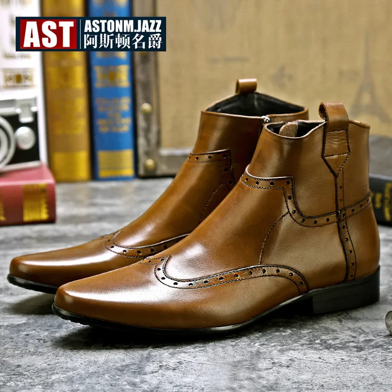 

2020 Spring New Style Leather Boot Men's Leather Short Boots Business Shoes Chelsea Men's Boot Retro Boots Men's Large Size Boot