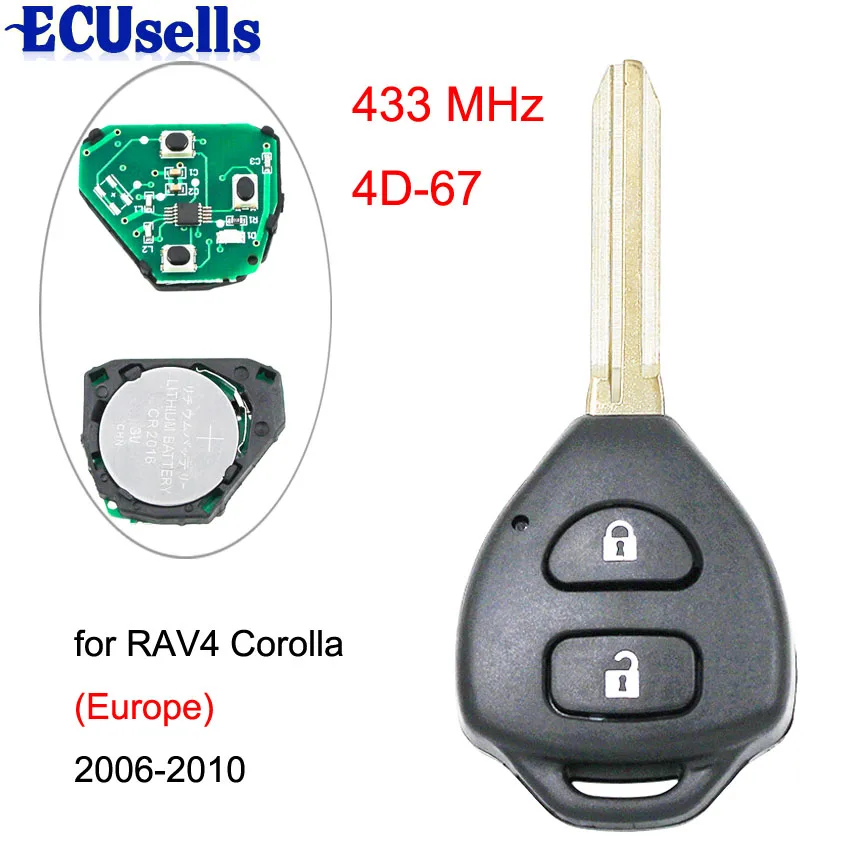 2 кнопки дистанционного брелока 433 МГц с чипом 4D67 внутри для Toyota RAV4 Corolla Европа 2006 2007 2008 2009 2010