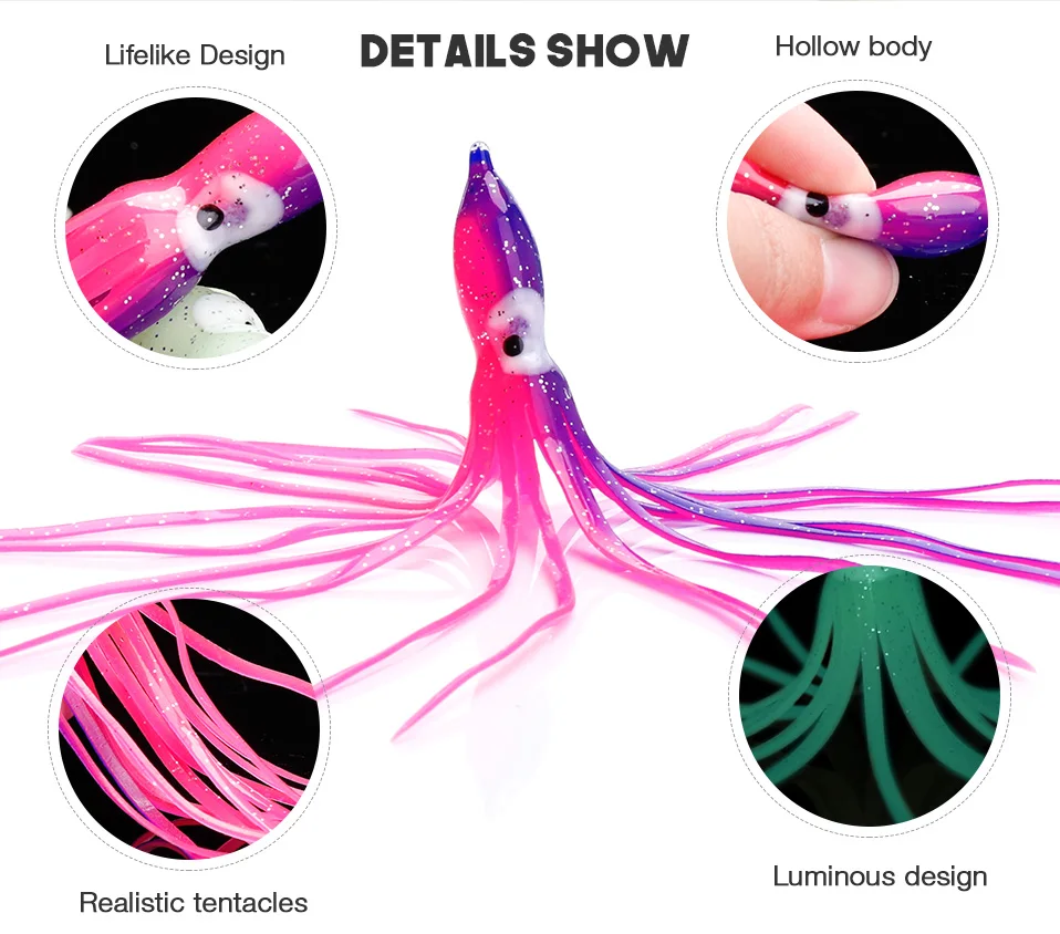 TREHOOK 5pcsLot 15cm Luminous Squid Skirts Soft Lure Big Octopus Sea Fishing Lures Wobblers Silicone Bait For Fishing Jig Head 011