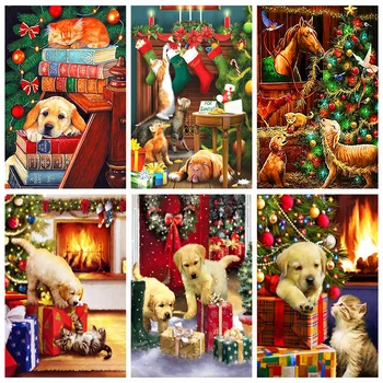 

HUACAN Full Square Diamond Embroidery Dog Kit Diamond Embroidery Cat Cross Stitch Mosaic Animal Christmas Gift