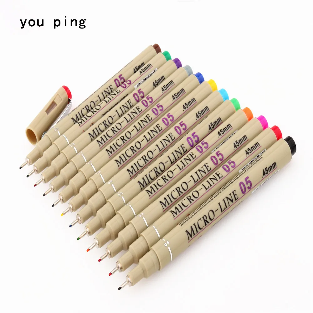 05 colores micras aguja Nib fino líneas negro rotulador para bocetos pluma dibujo arte Manga suministros estudiante de la oficina de la escuela plumas de tinta