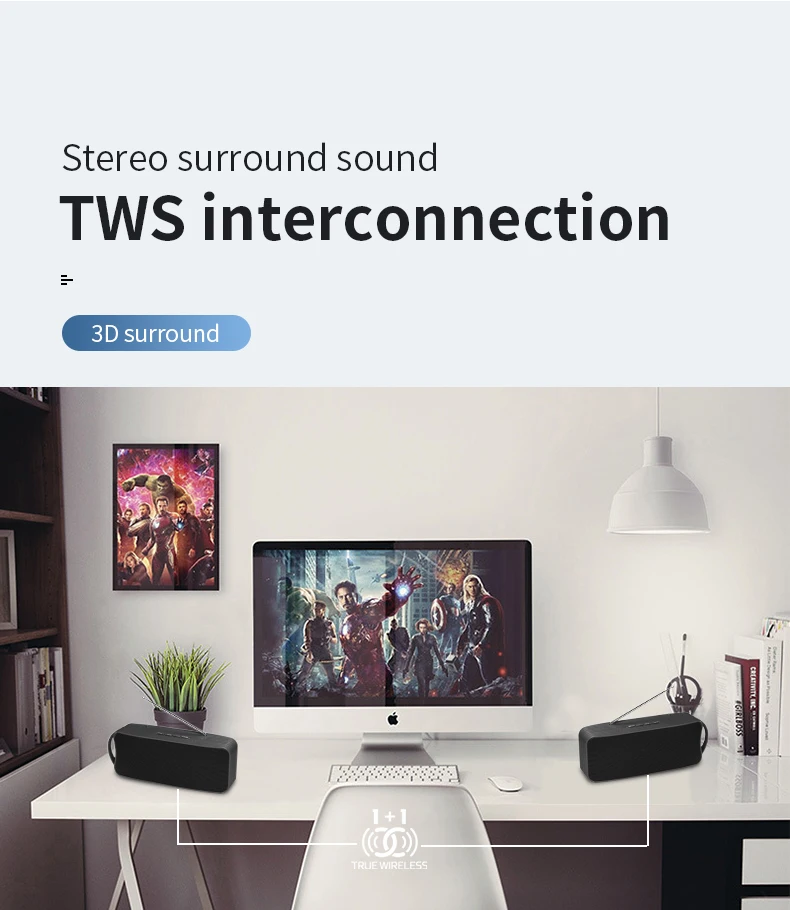 TWS Bluetooth портативный динамик с Hifi 3D стерео объемный звук вызов Hands-Free USB TF FM AUX функция для наружного велоспорта