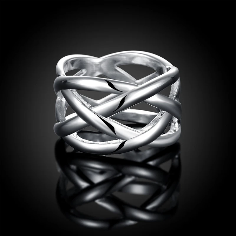 925 Sterling Silver Cross Intertwined Ring For Women Wedding Engagement Party Jewelry