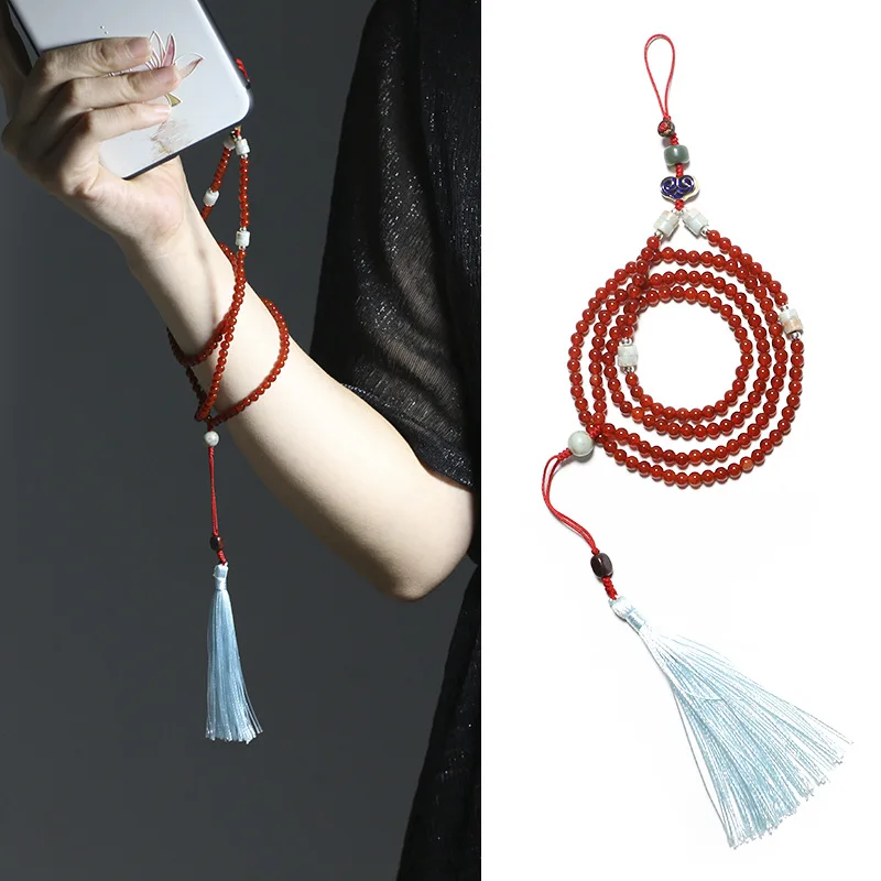 Original Handmade Natural Red Agate Phone Lanyards gua bo Lanyard Upscale Women Removable Universal Creativity Necklace lanyard | Мобильные