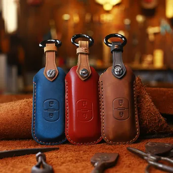 

Leather Car Remote Key Case Cover Protection For Mazda 2 3 6 Axela Atenza CX-5 CX5 CX-7 CX-9 2014 2015 2016 Protect