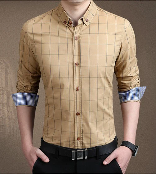 Khaki Мужская рубашка, приталенная, плюс размер, 5XL 5XL, мужская рубашка, Мужская одежда, рубашка с рукавом VogueLong, Chemise Homme Camisa - Цвет: Khaki