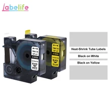 Labelife 2 шт. 18051 18052 желтый/белый 6 мм/9 мм/12 мм Замена для DYMO маркер Rhino термоусадочные трубки кассеты S0718270