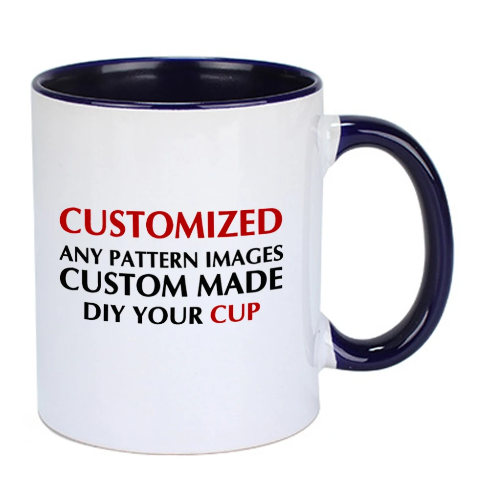 LIQU Personalized DIY photo coffee mug Multi color handle Milk Tea Cups with Custom Picture LOGO Text printing - Цвет: dark blue