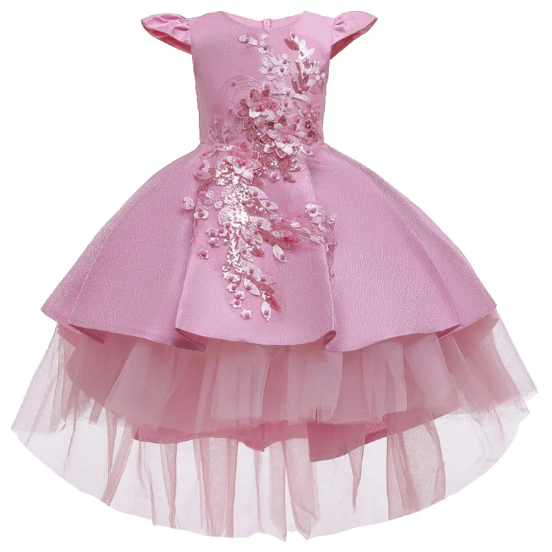 Pink Нарядное платье для девочки;карнавальные костюмы для девочек;новогодний костюм для девочки;Вышитое многослойное платье рыбий хвост принцессы платье; вечернее праздничное платья для девочек;Детская одежда 3,4,10,14 лет - Цвет: Pink