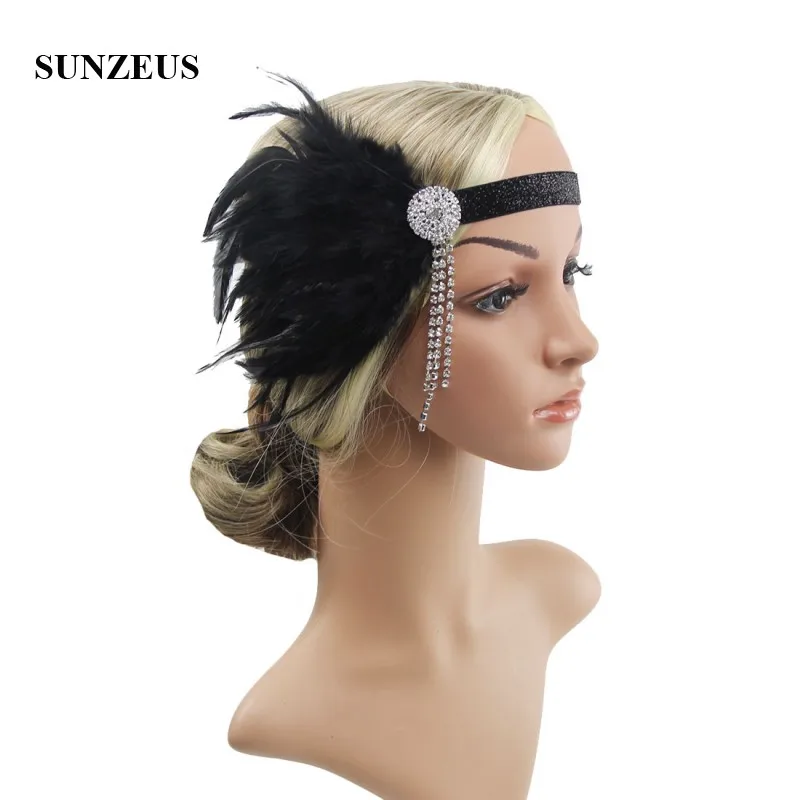 

Black Feathers Headband Elastic Wedding Headwear Beaded Tassel Charming Prom Dancing Hair Accessories BQ088