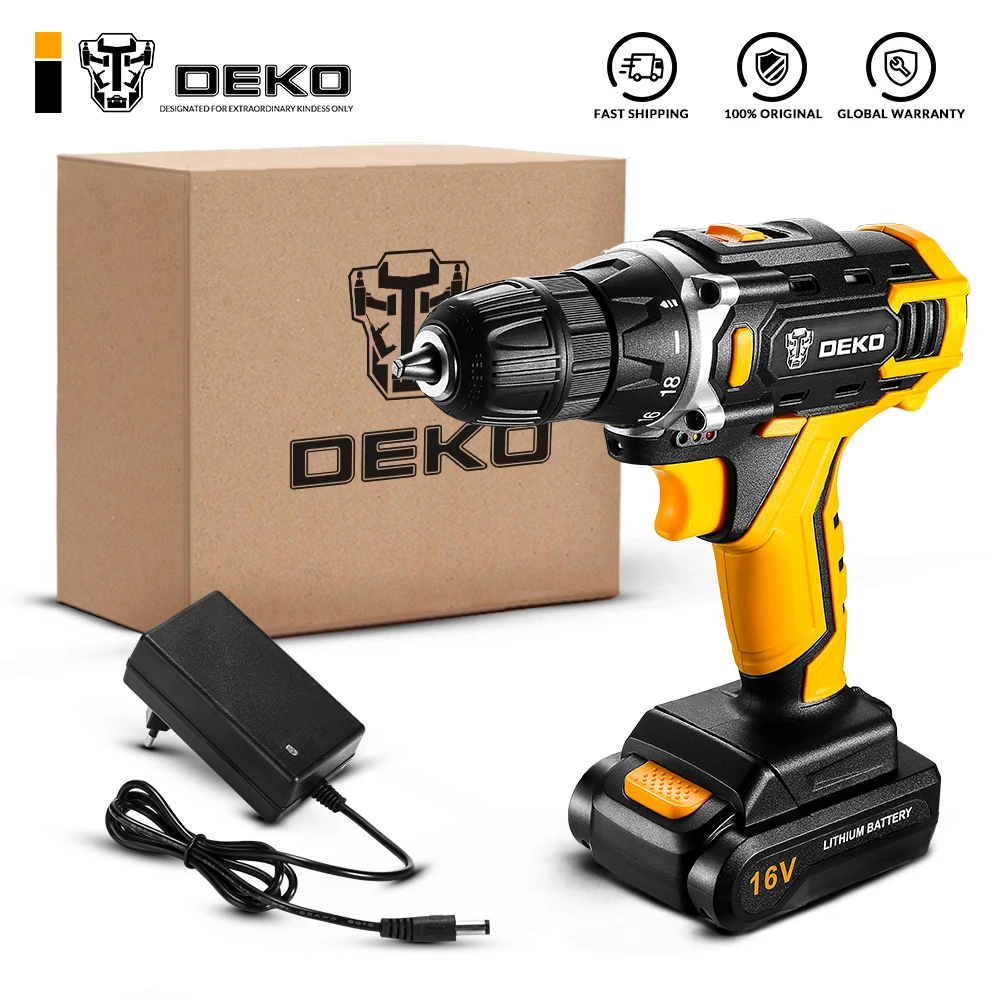 DEKO Loner 16V Cordless Drill Screwdriver Mini Wireless Power Driver DC With Top Speed Lithium-Ion Battery 18+1Settings 3/8-inch