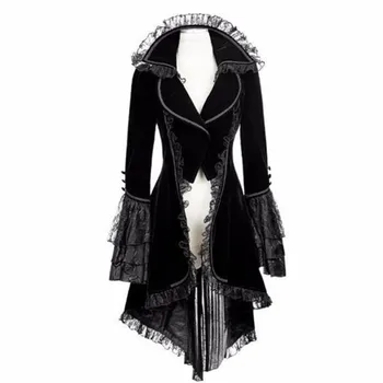 

Novelty Female Jacket Women Vintage Elegant Long-sleeved Waist Lace Back Bandage Lace Stitching Tuxedo Jacket OverCoat N10