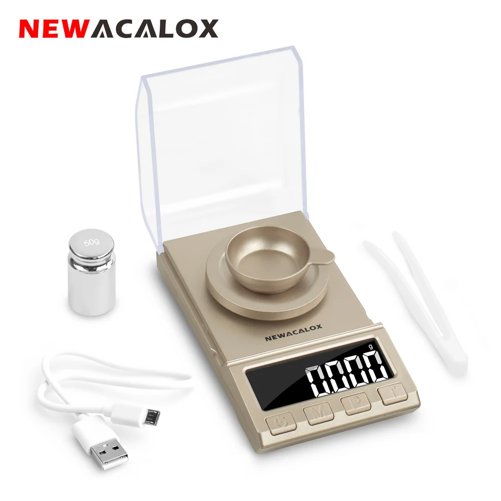 NEWACALOX 50 г/100 г/200g точные цифровые весы 0 001 г Вес электронные для драгоценных камней