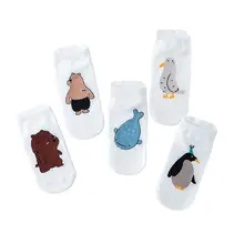5 пар, Короткие хлопковые носки для мужчин и женщин, носки до щиколотки с рисунком Кита, пингвина, медведя