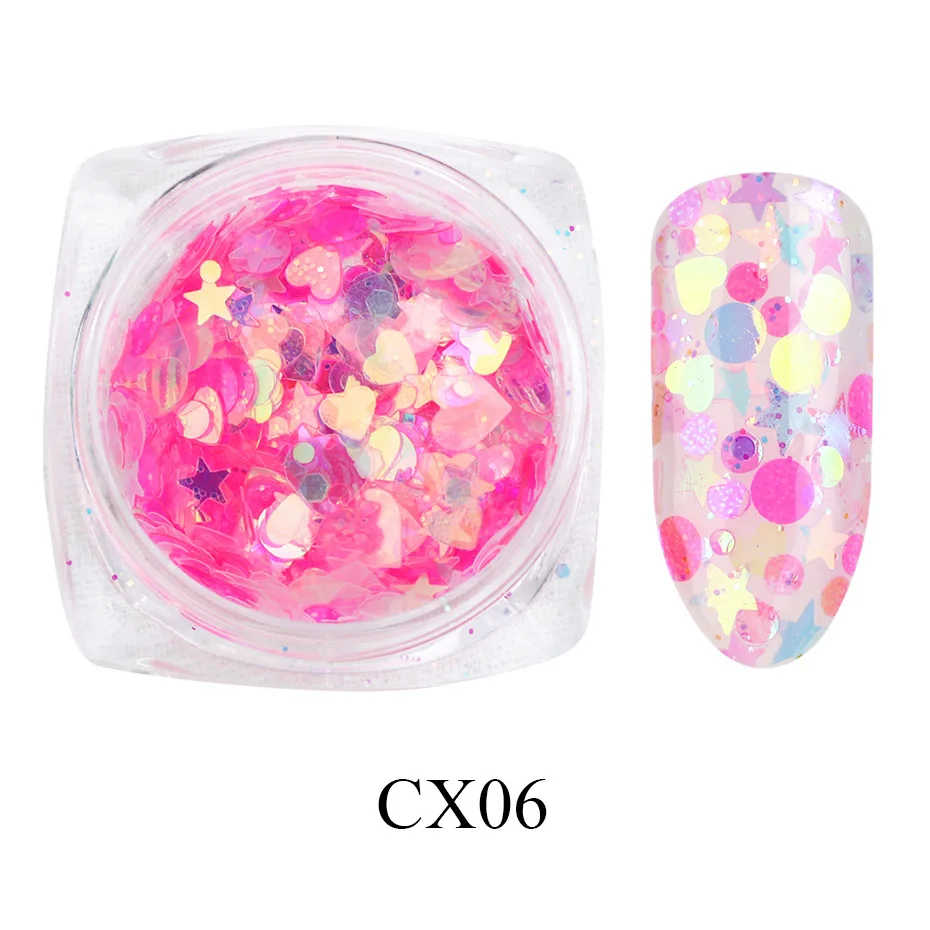 1 шт неоновые Блестки для голографические наклейки для ногтей смешанные хлопья круглые шестигранные Звезды Красочные Блестки маникюрные украшения LYCX01-12 - Цвет: CX06