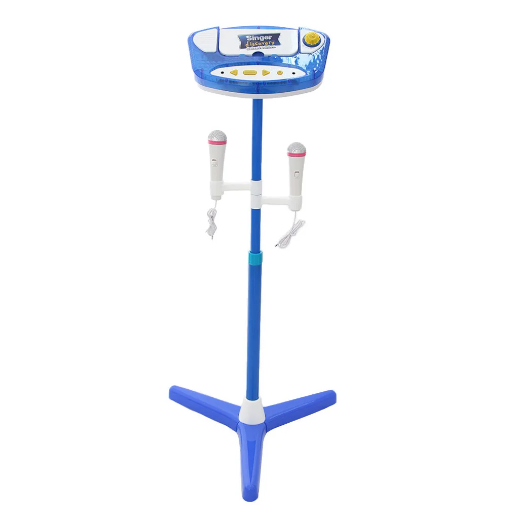 Simulation Excellent Funny Kids Micophone Karaoke Machine Adjustable Height Stands and 2 Microphones Sing Play Toy