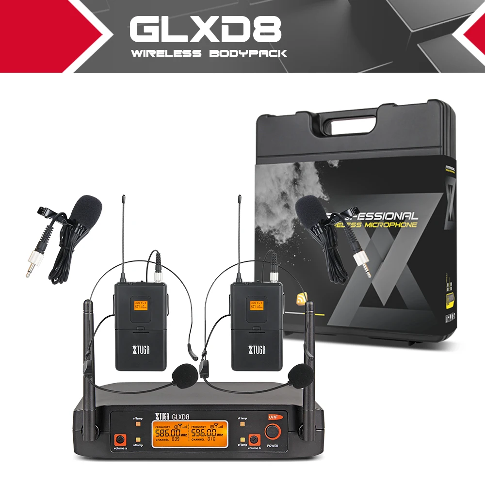 XTUGA GLXD8 портативный UHF микрофон системы с Чехол 2 Boydpack MIC BOX беспроводной для сцены церкви свадьбы