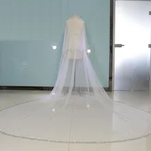 Блестящие, с бусинами два слоя фату Роскошные Длинные собор Длина свадебная фата с металлическим гребнем