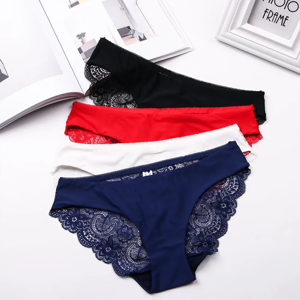 

1 pc Women Fancy Lace Panties Seamless Breathable Crotch Cotton Panties Solid Color Woman Low Rise Sexy Panties Hot Sale