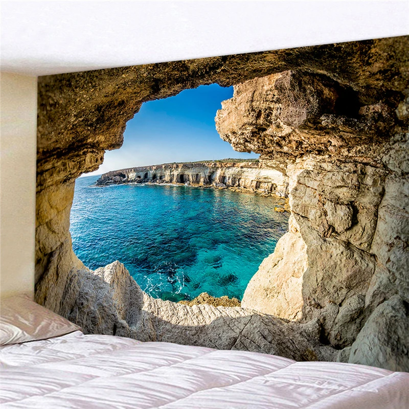 Ocean Wall Tapestry Landscape Forest Waterfall Lotus Cloth Wall Hanging Tapestries Decor Carpet Beach Tapestry Home Decor tapestry decor