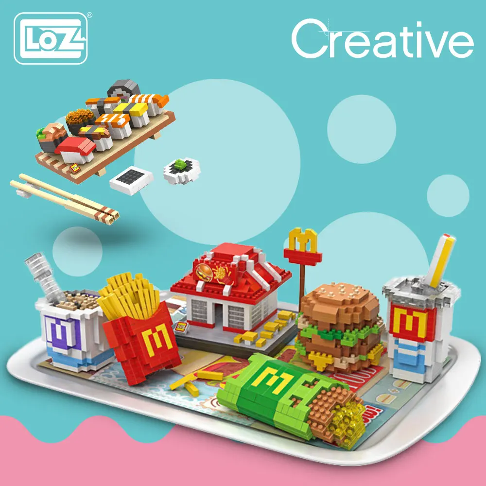 

LOZ Diamond Blocks Fast Food Moon Cake Sushi Set Meal Mini Building Blocks Kids Bricks Creator Assembly Toys Kids Children DIY