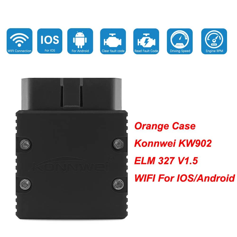 Konnwei KW902 ELM327 V1.5 OBD2 wifi сканер ELM 327 V1.5 wifi OBD 2 OBD2 автомобильный диагностический инструмент ODB2 код ридер для Android - Цвет: Black WIFI