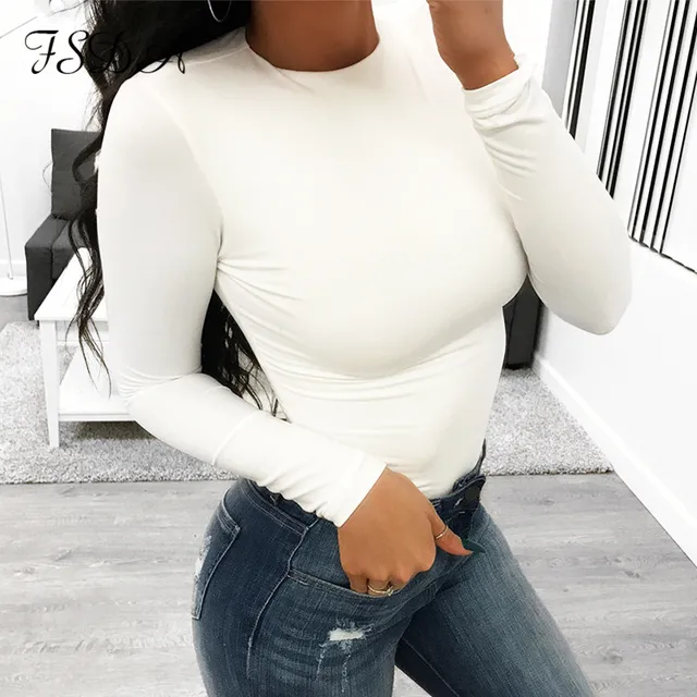 FSDA Long Sleeve Black Bodysuit O Neck Casual Spring Winter White Body Top Sexy Women 2020 Bodysuits Streetwear white