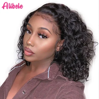 

Alibele Short Curly Bob Lace Front Wigs Pre Plucked Brazilian Remy Hair Wig 13x4 inch Lace Front Human Hair Wig for Black Women