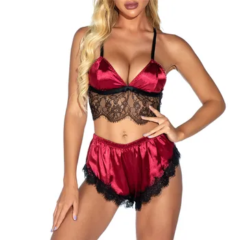 

Women Hot Sexy Pajamas Shorts Sleepwear Pajama Sets Summer Spaghetti Strap Bra Lace Plus Size Casual Femme Home Night Wear Sleep