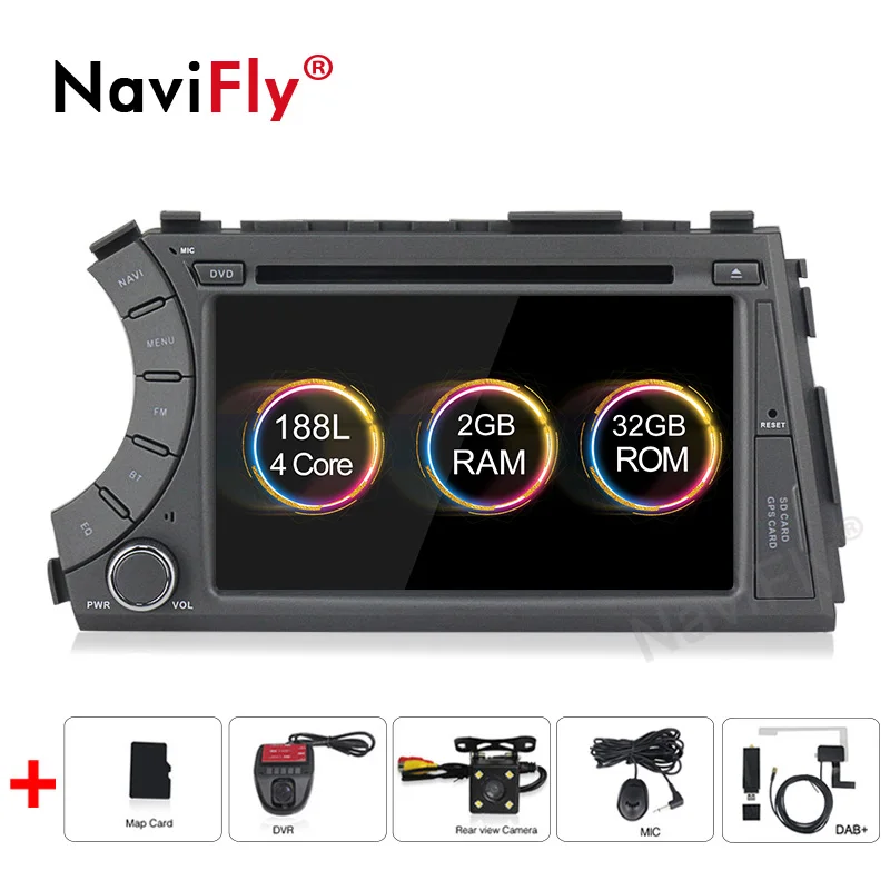 NaviFly Android 9 DVD 2 ГБ+ 32 ГБ AV выход автомобильный gps для Ssang yong Ssangyong Actyon Kyron dvd-плеер Радио экран приемник