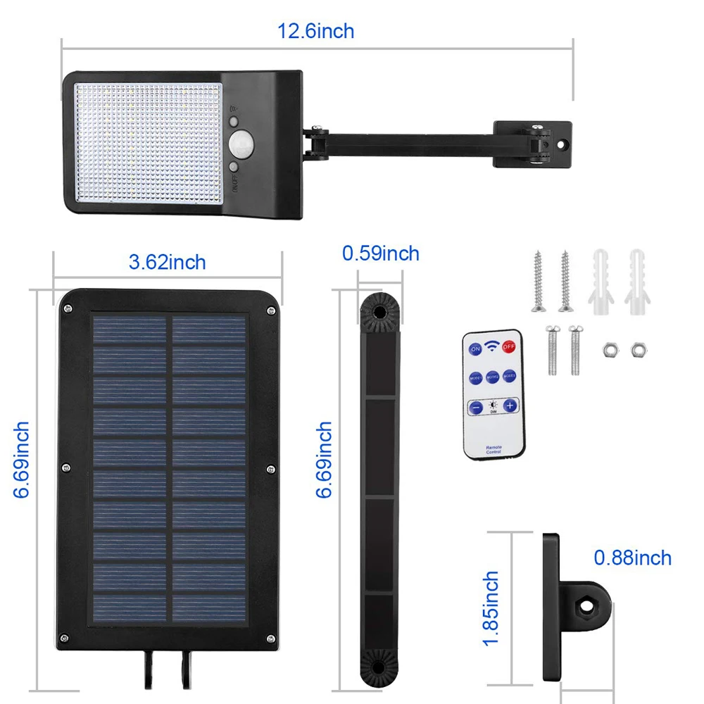Skup Nowy 48 LED solar street path flood light lampa ogrodowa yard Power Wall lampa zdalnie sterowana rotate bracket czujnik ruchu PIR