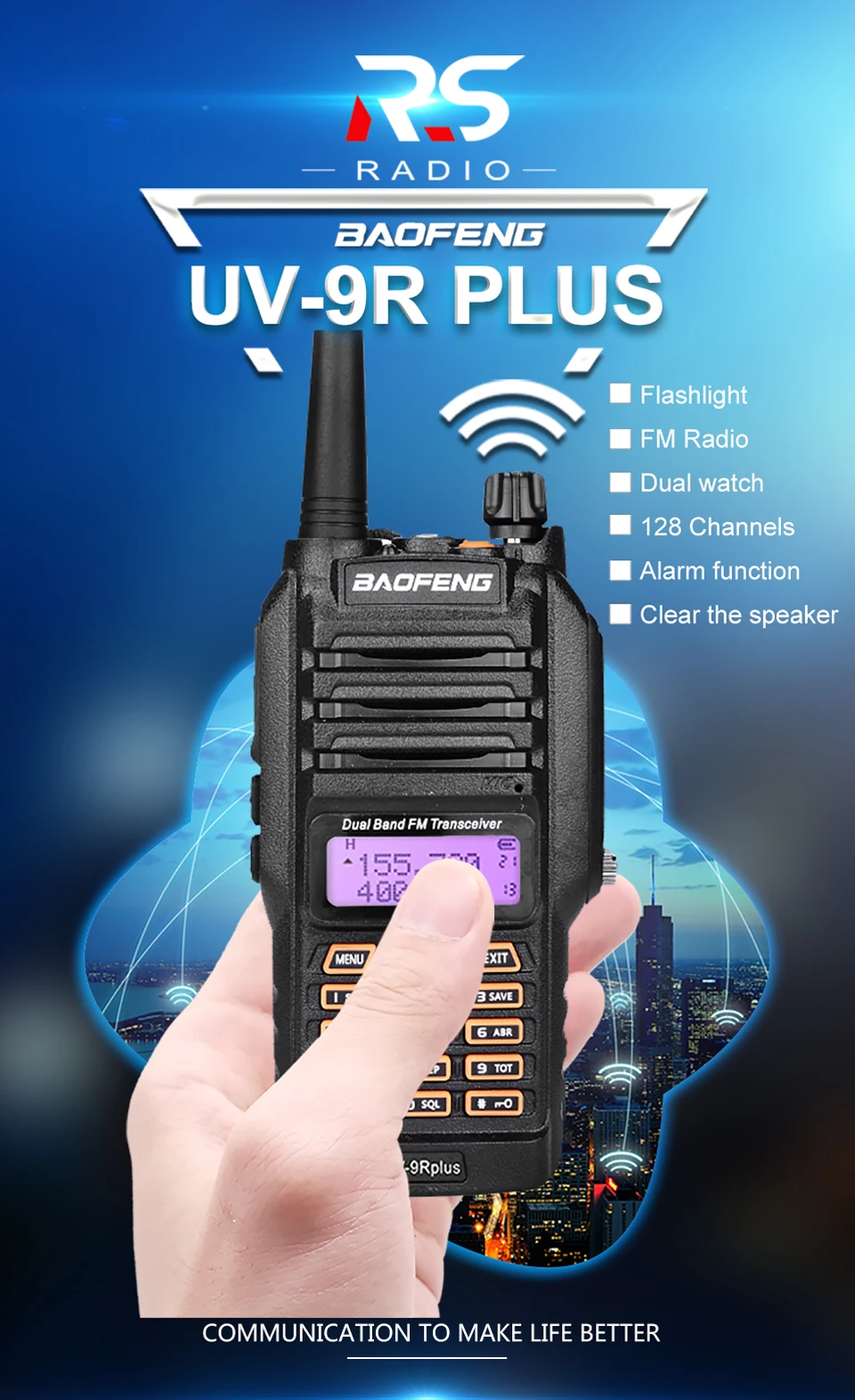 Baofeng UV-9R PLUS 10 Вт Водонепроницаемая рация Двухдиапазонная UHF VHF морская ветчина CB радиопередатчик PMR 446 UV 9R передатчик