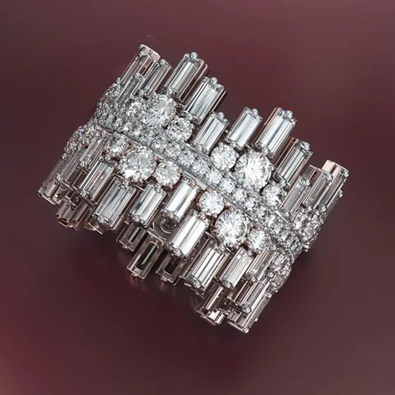 Unique Design CZ irregular Ring Paved Silver Color Pink Zircon Fashion Women Jewelry Wedding Engagement Gift | Украшения и