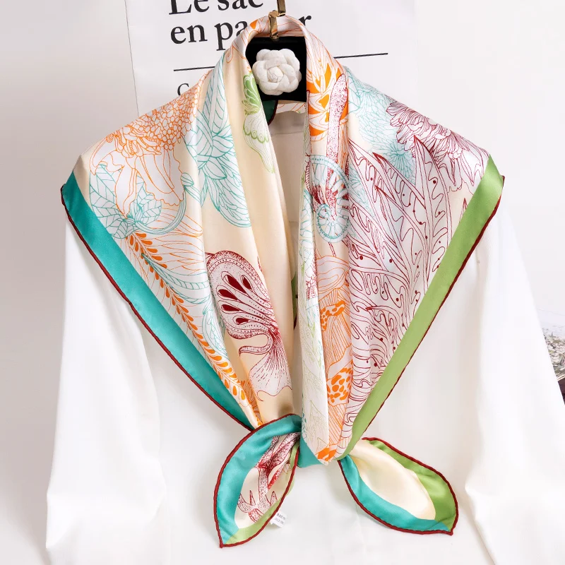 100% Pure Silk Square Scarves Women Silk Bandana Foulard Cheveux Print Headscarf Hangzhou Silk Neckscarf Echarpe Femme 88x88cm