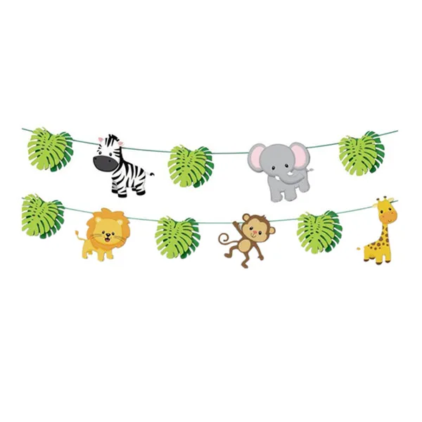 Дикий один баннер из воздушных шаров набор детский душ первый день рождения искусственные Пальмовые Листья сафари на тему зоопарка вечерние Тигр обезьяна Лев - Цвет: animals banner 1