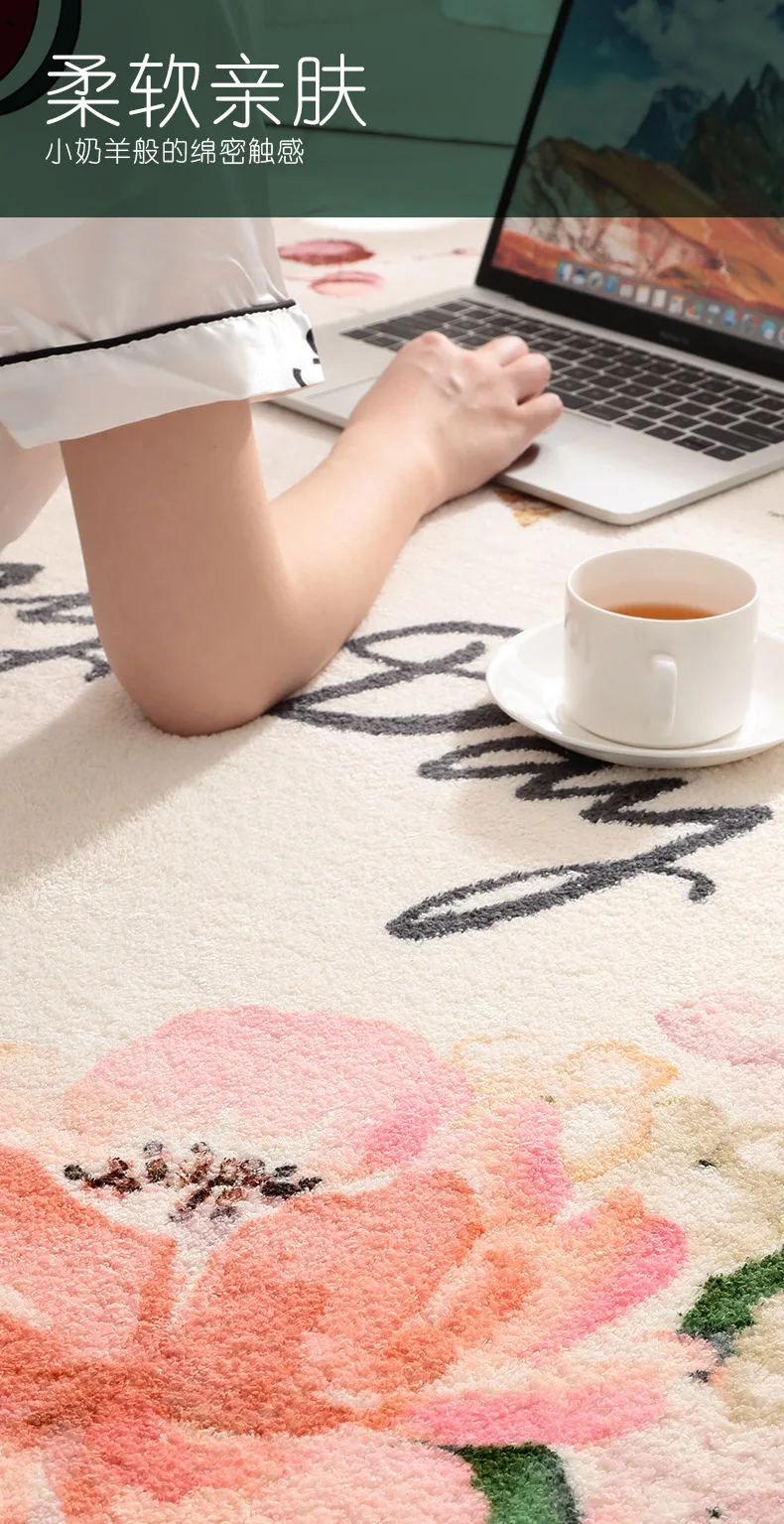 Японский стиль, круглый ковер, цветы, украшение гостиной, мягкий коврик