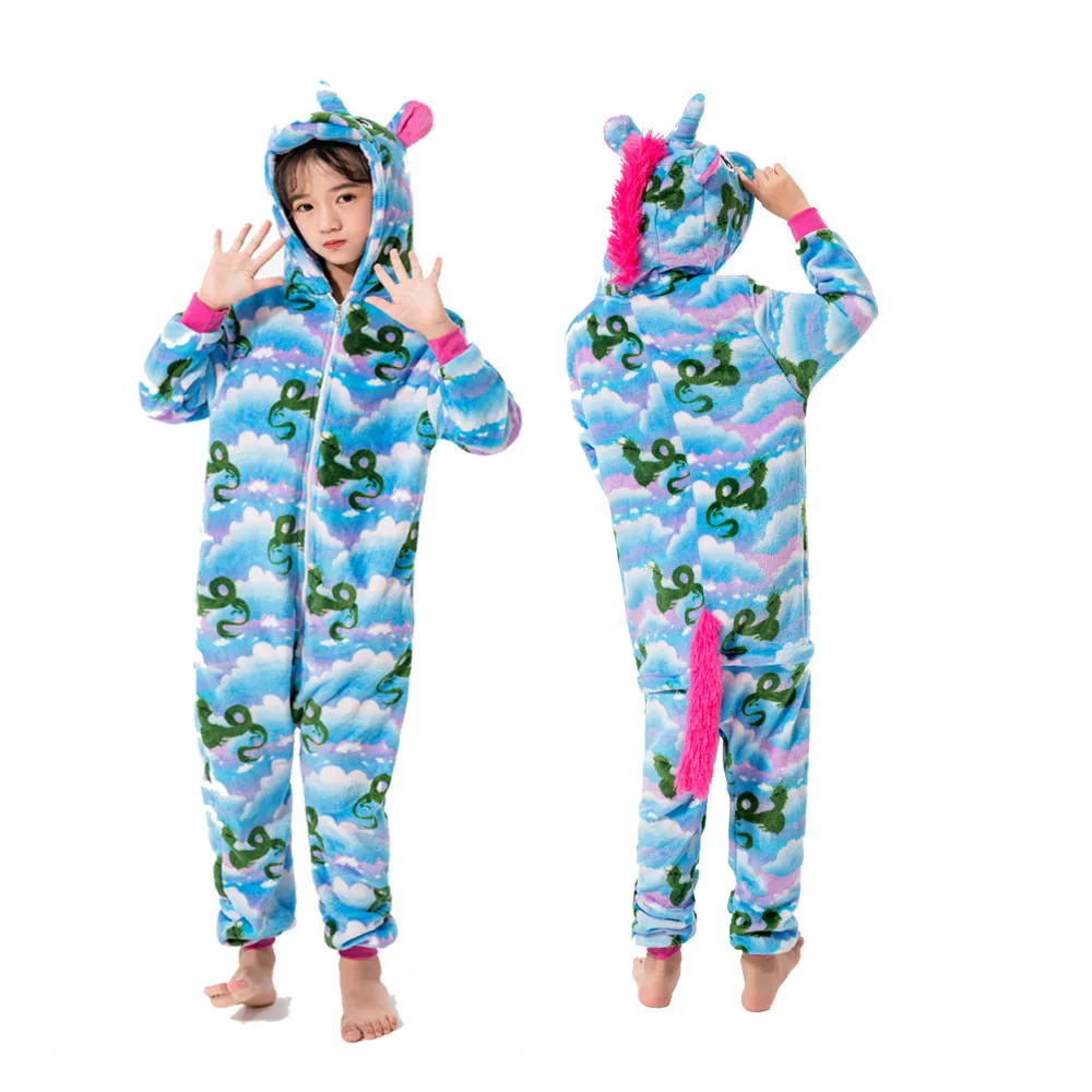 Новые зимние фланелевые пижамы с животными для мальчиков детские пижамы с динозавром для девочек, пижама с единорогом для От 4 до 12 лет