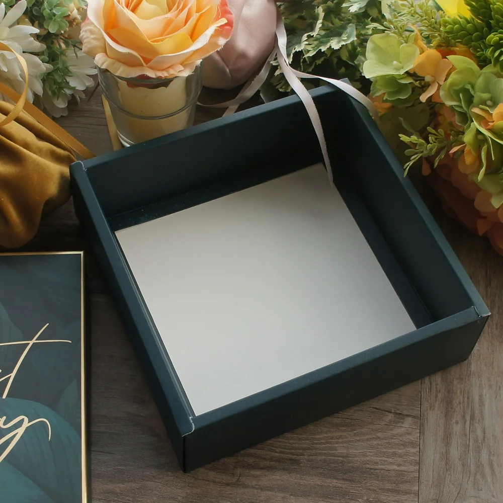18,5*18,5*6 см 3 комплекта темно-зеленые листья золотые сладкие памяти дизайн бумажная коробка+ сумка как детский душ День рождения Свадьба подарок упаковка использования