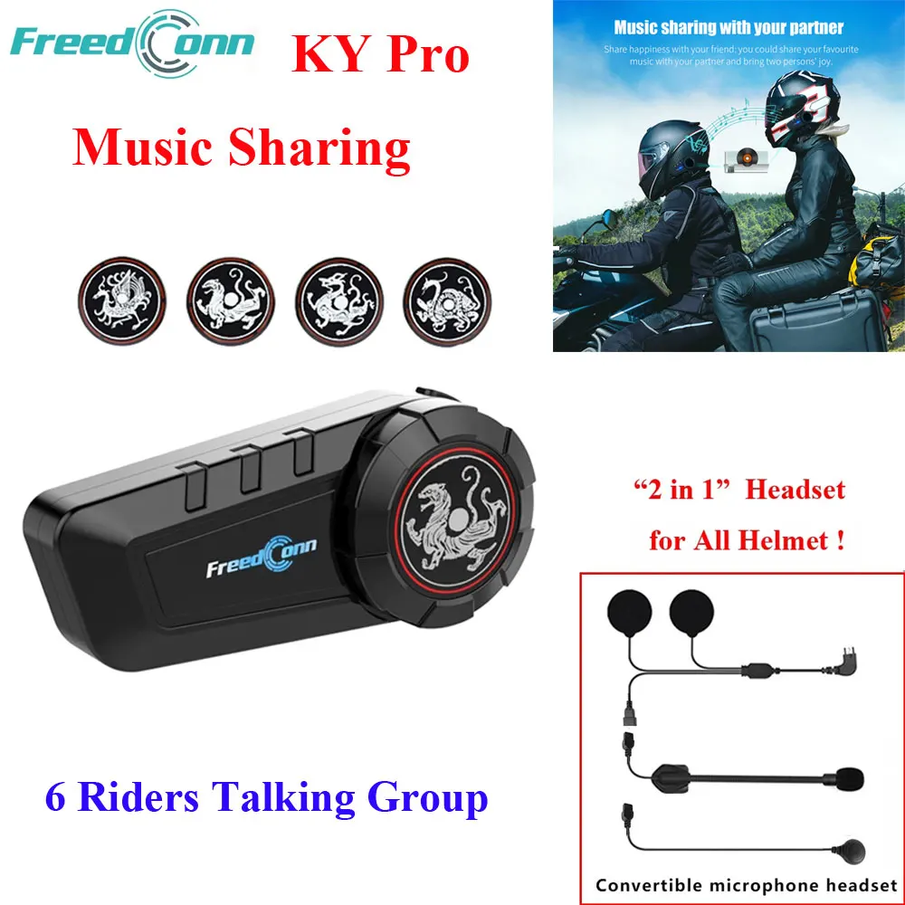 Мотогарнитура для шлема Freedconn KY PRO Bluetooth 5 0 6 динамиков FM-радио | Автомобили и